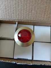 Badgley Mischka Satin Gold Round Cabinet Knob w/ Red Insert + Screws