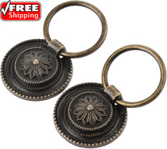2Pcs Small Vintage Style Cabinet Drawer Handle Knob Antique Bronze Ring Pull for