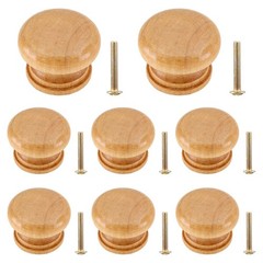 Luomorgo 8 Pcs Natural Wood Dresser Knobs, Round Wooden Cabinet Knobs, Mushroom