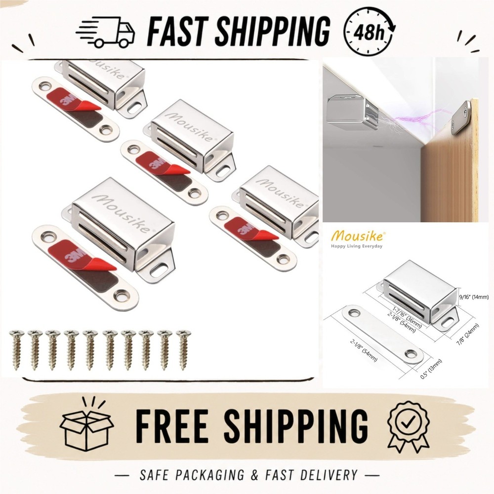 Mousike Cabinet Door Magnets 30 lb Stainless Steel Magnetic Catch 4 Pack
