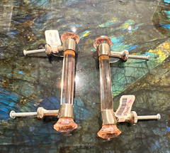 2-Pack Polished Silver Metal/PinkGlass Modern Cabinet Drawer Pulls 5in 3in CTC