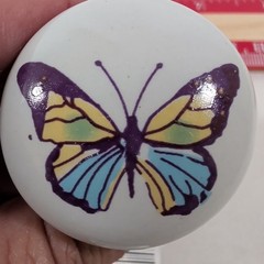 Set of 4 Darice Butterfly Ceramic Drawer Knobs Cabinet Pulls White Multicolor