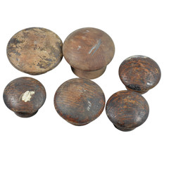 Lot of 6 Used Wooden Knobs 3 different sized Appears to be Walnut