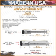 3PK (2) Hitch Locks (1) 2.5″ Receiver Lock Fits: Gen-Y Mega Duty 32K LB Hitch