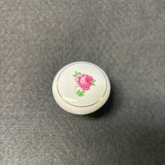 (5 Pack) 1-1/2 inch White Ceramic With Rose and Gold Ring Knob