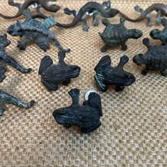 Lot of 13 Mexican Verdigris Metal Southwestern Drawer Pulls Frog Turtle Lizard