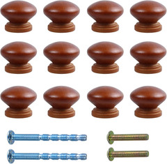 12Pcs 1.3″ Round Wooden Drawer Knobs, Finished Mushroom Shape Cabinet Pulls Hand