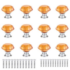 12 Pcs 30mm Diamond Shape Crystal Glass Cabinet Knobs with Screws Amber