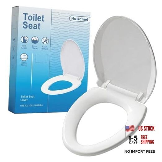 Elongated Toilet Seat 18.5″, Soft Close Quiet Lid, Top & Bottom Mount, Never