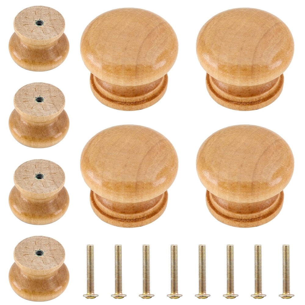 Luomorgo 8 Pcs Natural Wood Dresser Knobs, Round Wooden Cabinet Knobs, Mushroom