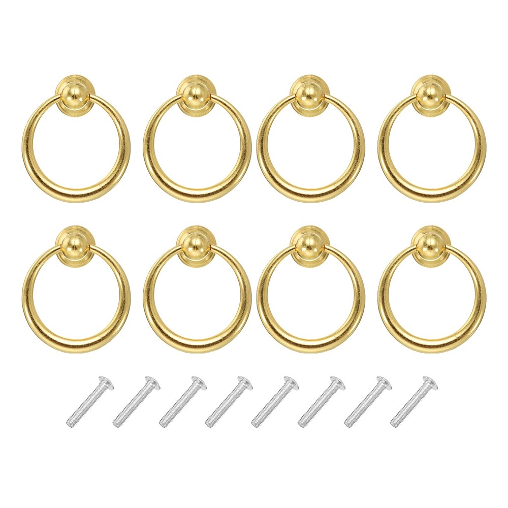 8 Set Round Ring Drawer Pulls with Screw for Dresser Drawers Gold Tone