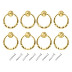 8 Set Round Ring Drawer Pulls with Screw for Dresser Drawers Gold Tone