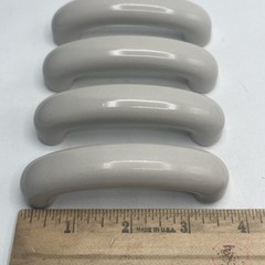 Lot of 4 Vtg Porcelain Drawer Pulls Rounded Unmarked NO Screws Simple Grey