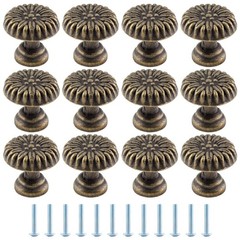 12 Pcs Vintage Mini Jewelry Box Knobs, Bronze Flower Pattern Mini Knobs, Retr…