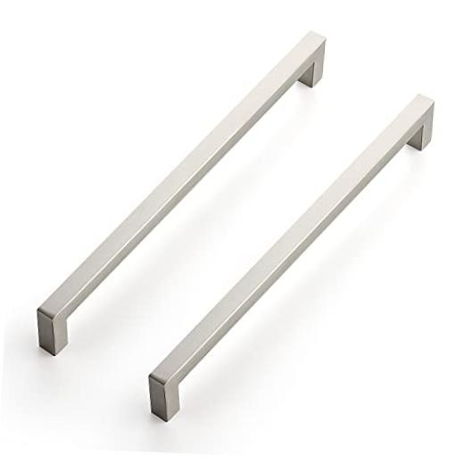 Brushed Nickel Square Cabinet Handles & Pulls 10-1/2 in (10 in Hole Center) 10