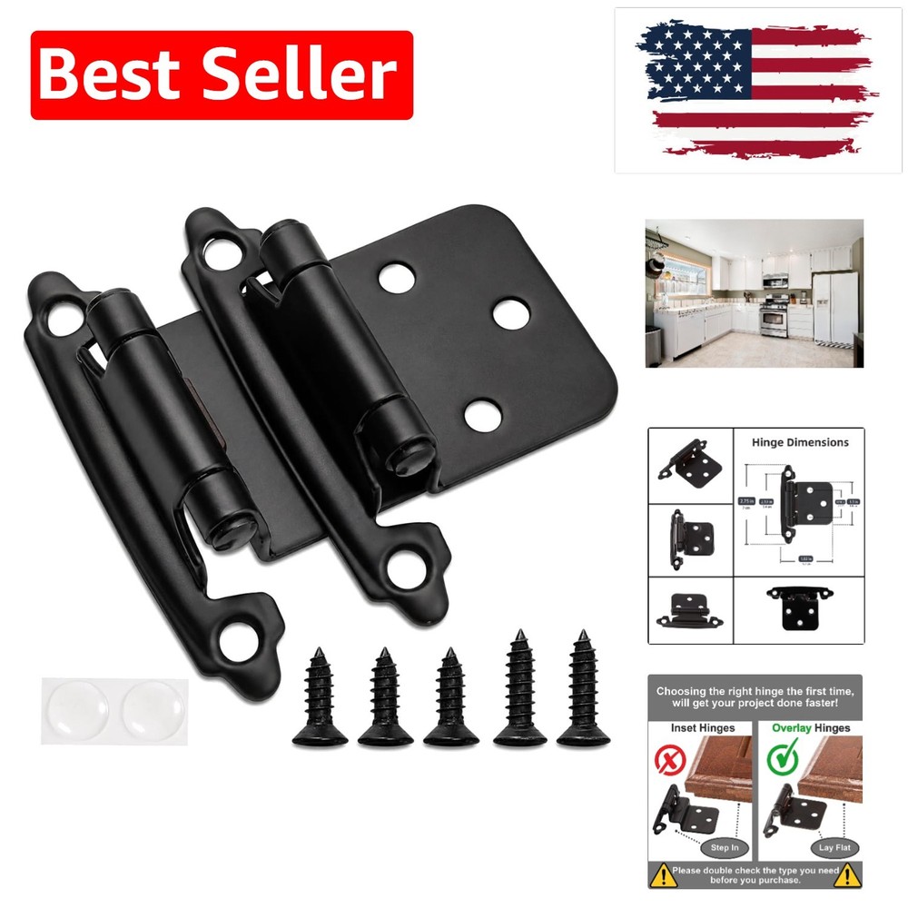 1/2″ Overlay Matte Black Cabinet Hinges – Durable Self-Closing Pair with Upgr…
