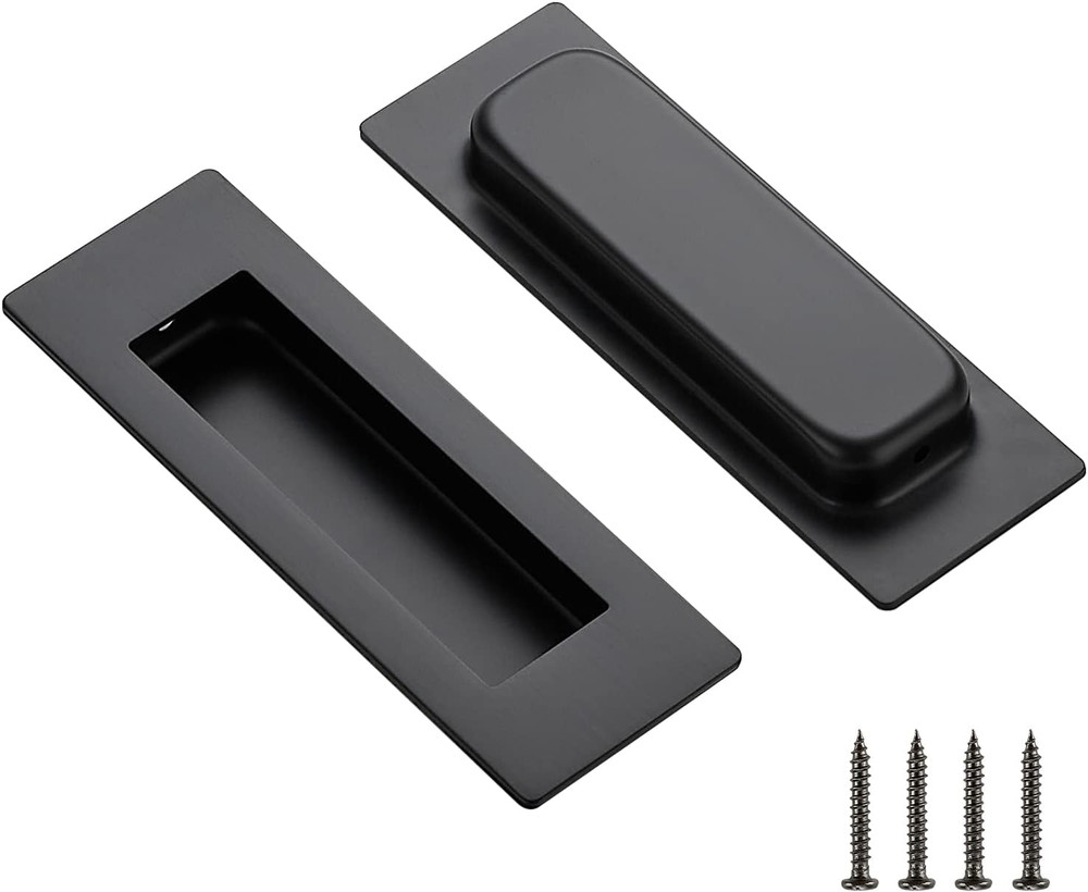 2 Pack Black Sliding Closet Door Handles Black Flush Pulls 4.72In Length Recesse