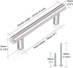 Elegant 30 Pack Cabinet Pulls – Modern Brushed Nickel T Bar Style, 5 Inch Length