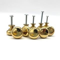 Set of 10 Polished Brass Round Cabinet Knobs Vintage Mushroom Drawer Pulls Gold