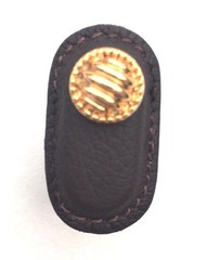 Vicenza Designs Sanzio Leather Knob Large Lines Dots Brown Polished Gold K1171