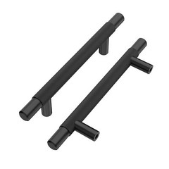 Matt Black Cabinet Pulls 3-3/4″ 96mm Hole Centers Knurled T Bar 10 Pack