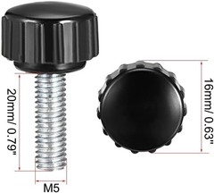 5 Pcs M5 x 20mm Smooth Black Knurled Clamping Knobs for Secure Grip