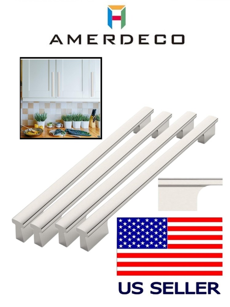 Amerdeco 4 Pack Brushed Satin Nickel Cabinet Pulls 12.5 Inch(320MM) Hole Centers