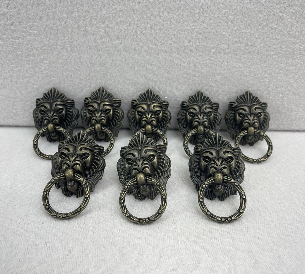 Lion Head Drawer Pull Ring Handles Bronze Tone Metal Cabinet Hardware Lot of 8