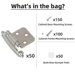 Cabinet Hinges Brushed Nickel for Kitchen Cabinets Doors (25 Pair -50 Pcs) -1/2″