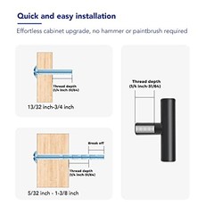 Pack 2 Inch Length Kitchen Cabinet Single Hole Center 5 Matte Black T-Shaped