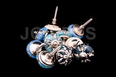 20 Ornate Aqua Blue Green Assorted Colour Floral Ceramic Knobs Cabinets