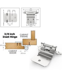 3/8 Inch Inset Cabinet Hinges, 50 Pack Self Closing Flush Face Mount Hinges