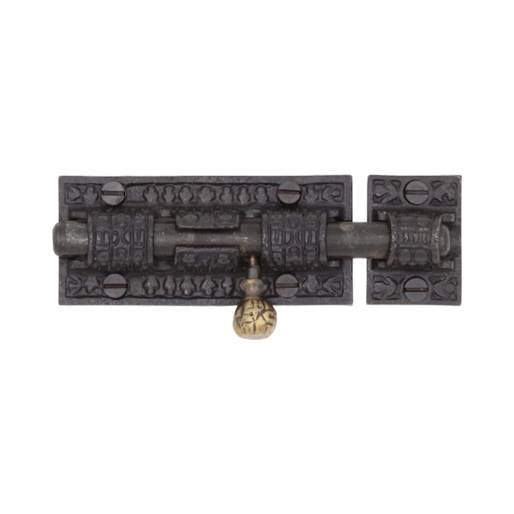 Victorian Slide Bolt Iron and Brass Knob Antique Replica
