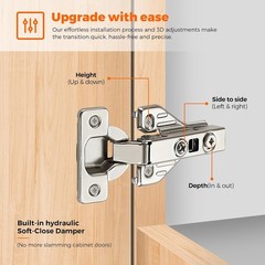 Full Overlay 4 Packs (2 Pairs) Concealed Kitchen Cabinet Hinges 105 Degree Soft