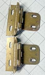 Cabinet Hinges 3/8 Inch Semi-Wrap Overlay Gold Brass 1 Pair With Screws.