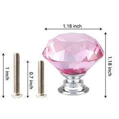12 Pcs 30mm Diamond Shape Crystal Glass Cabinet Knobs with Screws Drawer Pink