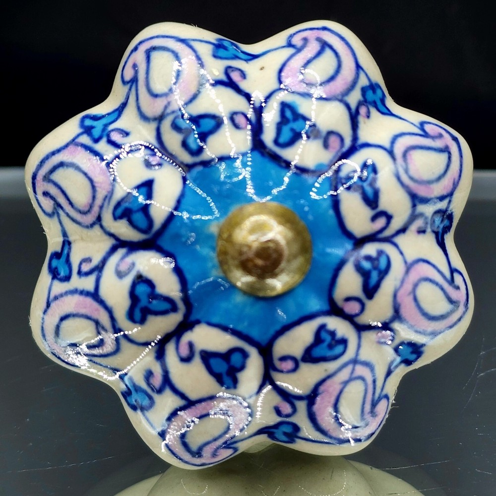 Paisley Blue Pink Ceramic Knob Handle Home Decor Door Drawers Botanicial k8
