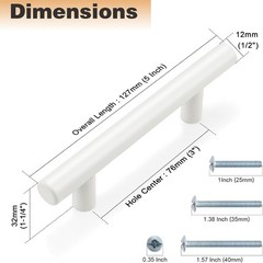 Sleek White 3 Inch T Bar Handles – 5 Pack Stainless Steel Kitchen Cabinet Pulls
