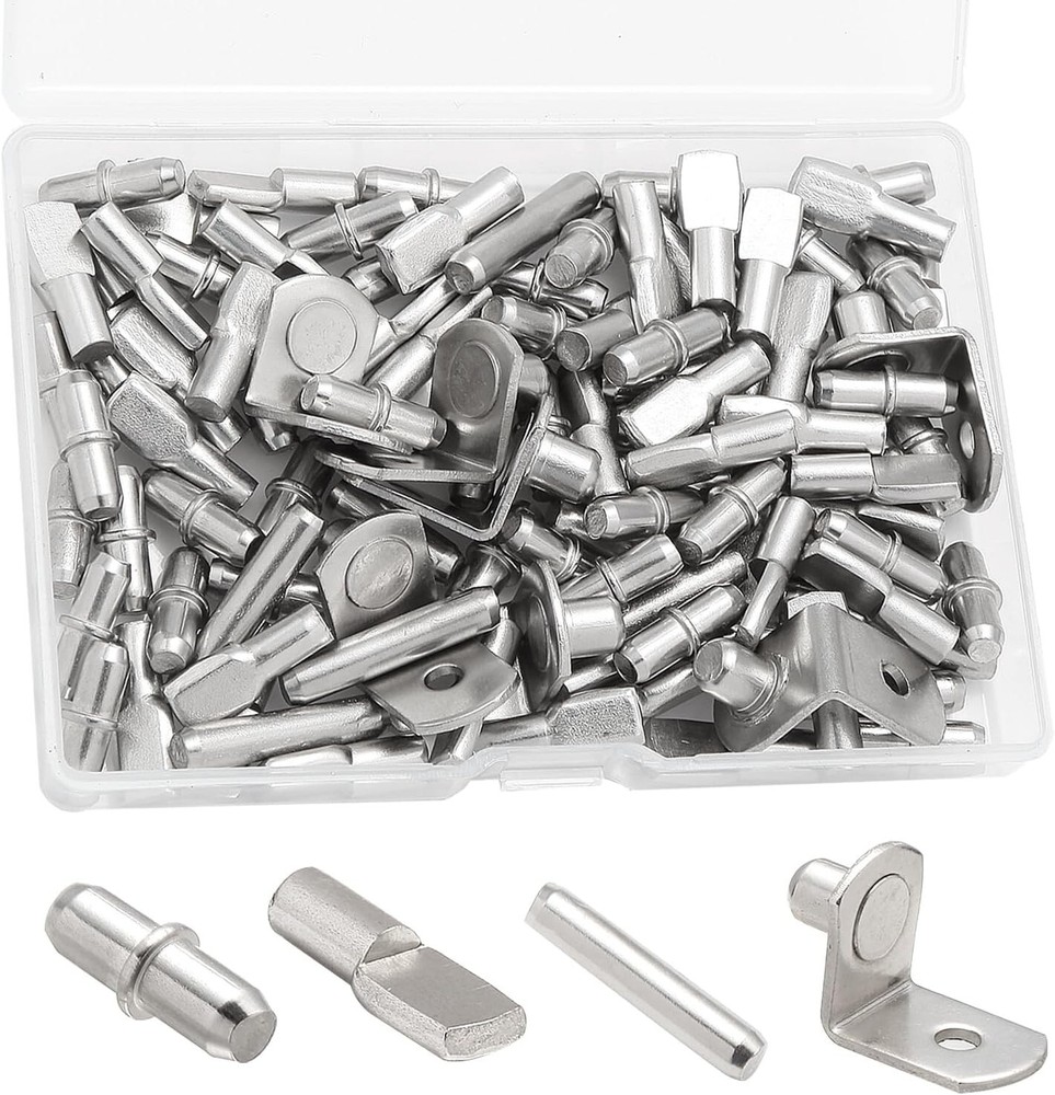 104 Pcs Shelf Pegs Kit, Upgraded Shelf Pins 4 Styles, 5Mm & 1/4Inch Nickel Shelf