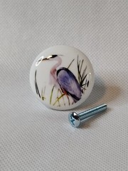 Blue Heron Bird Glossy CERAMIC Dresser Drawer PULLS Cabinet KNOBS