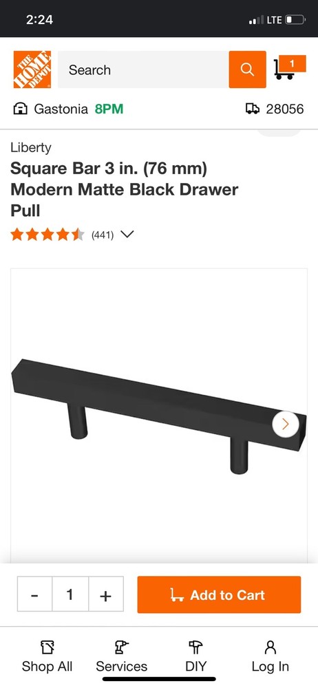 Liberty Square Bar 3 in. (76 mm) Matte Black Cabinet Drawer Pull