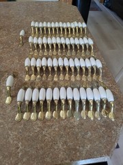 Lot Of 58 Vintage White Ceramic And Gold Tone Cabinet Handles *See Description*.