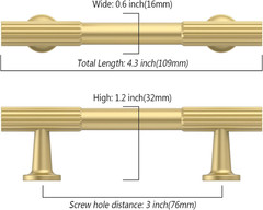 10 Pack 3 Inch(76Mm) Brushed Gold Cabinet Pulls Kitchen Cabinet Handles, Cabinet
