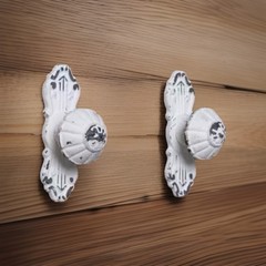1 Antique Vintage Inspired White Cabinet Pull Knobs Ornate Backplate Shabby Chic