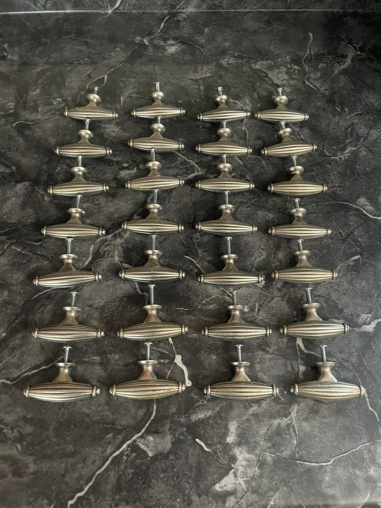 Cabinet Knobs T-Handle Oval Pull 2-7/8″ Lot of 28 Silver Color Unknown Brand