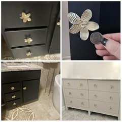 2.4 Inch Gold Flower Drawer Knobs, Gold Decorative 6 Pack Brushed Gold Brass