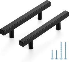 60 Pack 3-3/4 Inch Matte Black Square Cabinet Handles Stainless Steel Cabinet Ha