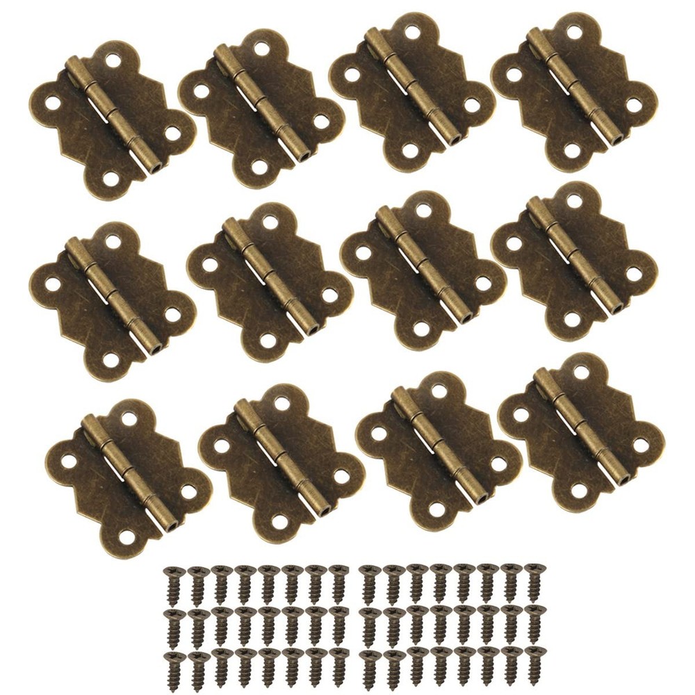 12 Pcs Jewelry Hinges, Antique Bronze Small Hinges with 48 Screws