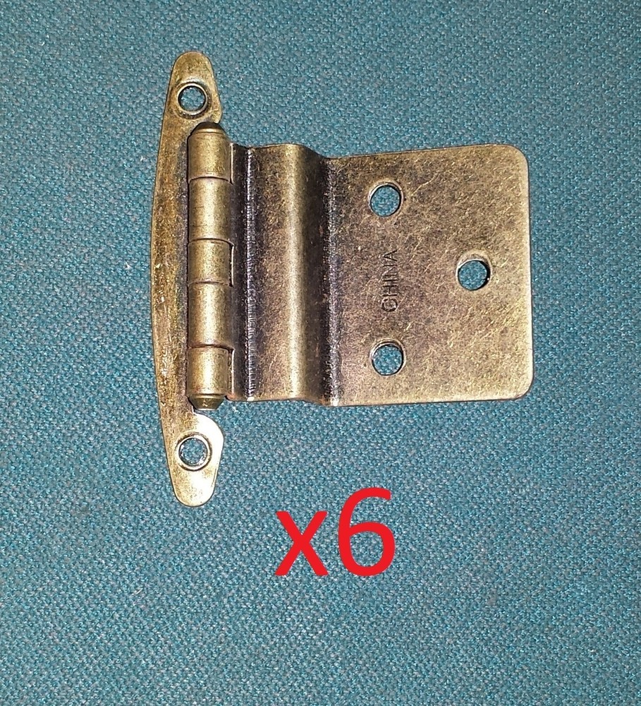 6 pc/3 Pair Antique Brass Finish Semi-Concealed Hinge 3/8 Cabinet Door Lot DIY