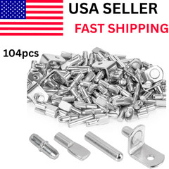 104Pcs Shelf Pins Kit,4 Styles Nickel Plated Shelf Support Pegs,Bookshelf Pegs